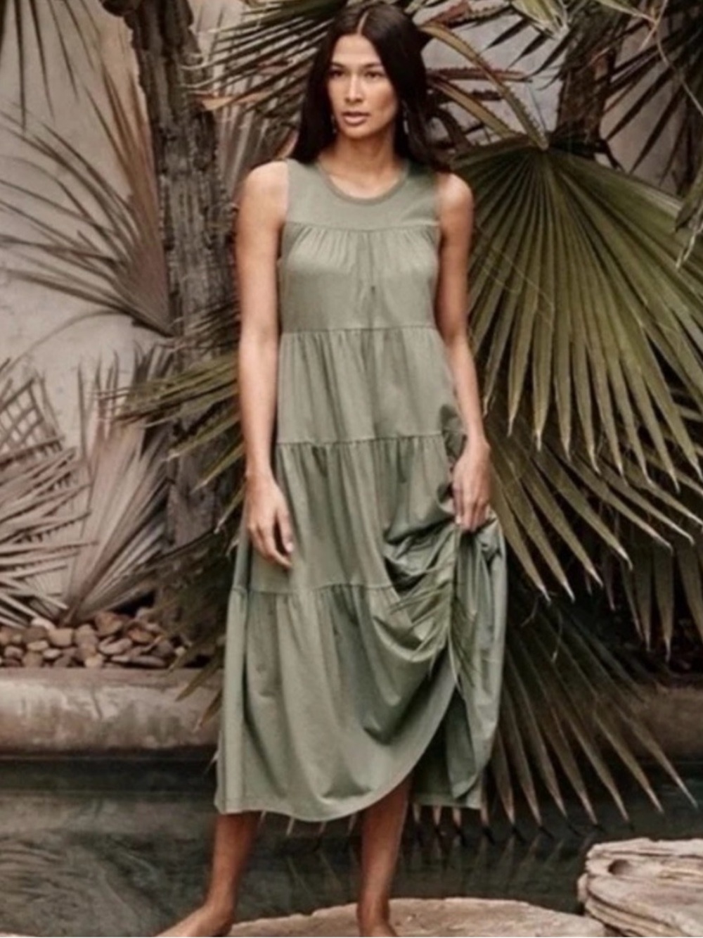 SUMMERSALT Sleeveless Tiered Pima Cotton Midi Dress